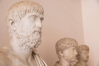 NAPLES, ITALY AĞUSTOS 2025 Farnese koleksiyonundan Roma tarzı mermer büstler, MÖ 1. yüzyılda Napoli Arkeoloji Müzesi 'nde sergilendi.