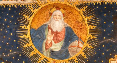 MILAN, İTALYA 22 HAZİRAN 2025 San Maurizio al Monastero Maggiore kilisesinden Tanrı 'nın ayrıntıları, Milans Sistine Şapeli olarak da bilinir..