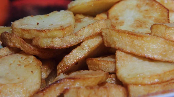 Batata Frita Prato Culinário Processo Cozedura Cozinhar Frito — Fotografia de Stock