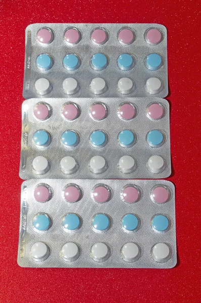 Pilules Colorées Plaquette Thermoformée Argent Vitamine Divers Oligo Éléments — Photo