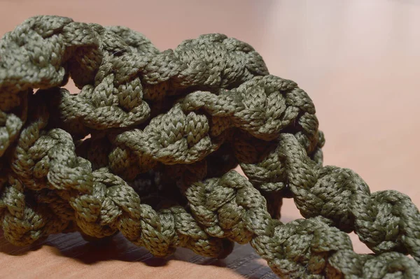 Groen Koord Het Net Stijl Van Macrame Gebonden Een Knoop — Stockfoto