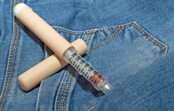 Tecido Ganga Uma Caneta Insulina Para Injeções Paciente Com Diabetes — Fotografia de Stock