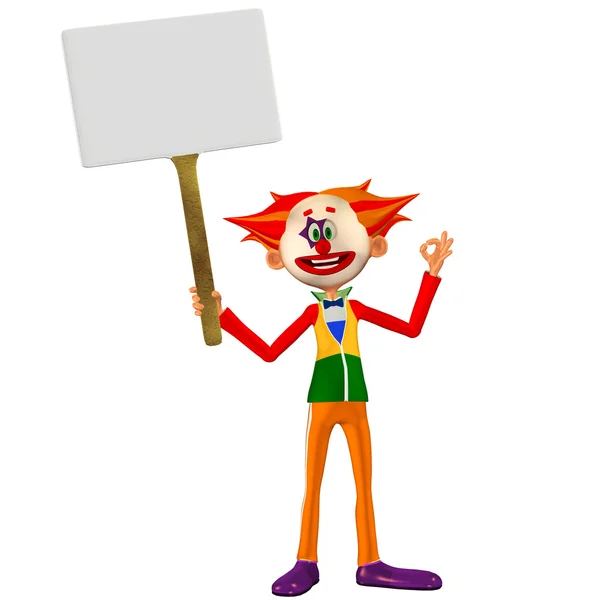 Щасливий клоун тримає знак — стокове фото