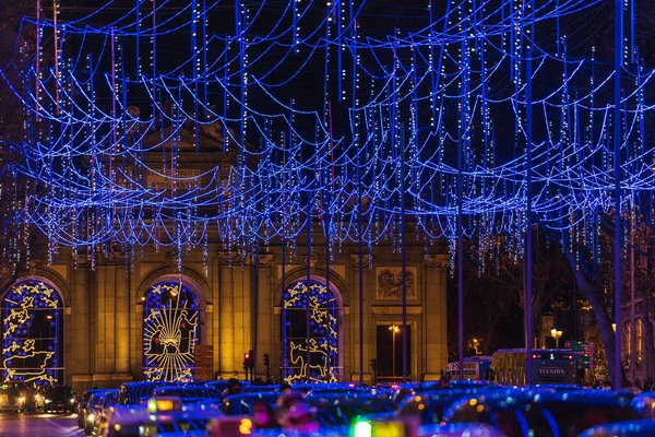Madrid December 2020 Night View Calle Alcala Madrid Described Christmas — стокове фото