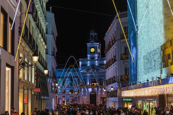 Madrid December 2020 Натовпи Людей Збираються Calle Preciados Мадриді Під — стокове фото