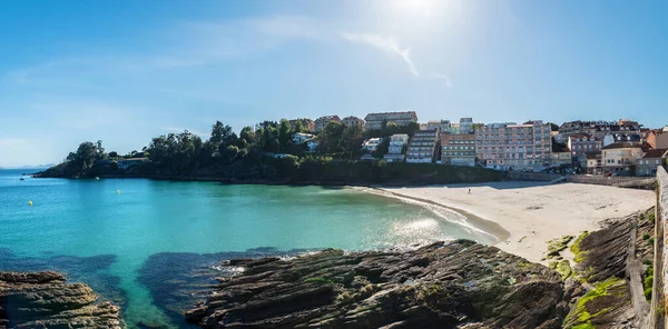 Széles Látószögű Kilátás Egy Kis Strand Portonovo Ria Pontevedra Spanyolország — Stock Fotó