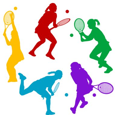 Renkli tenis oyuncu siluetleri