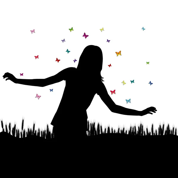 Girl playing with butterflies — Stock Vector