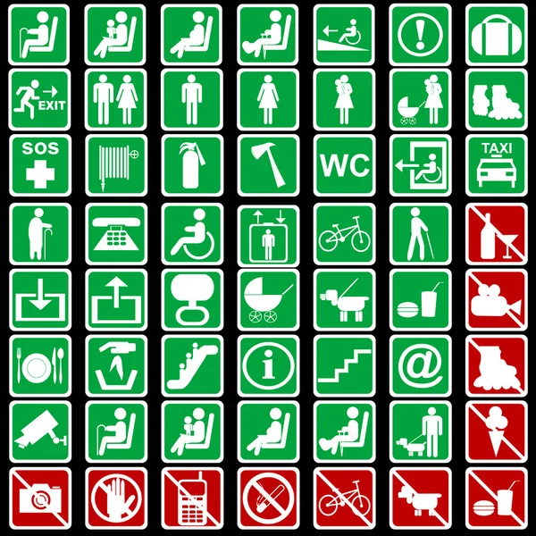 Recogida de los signos internacionales utilizados en los medios de transporte — Archivo Imágenes Vectoriales