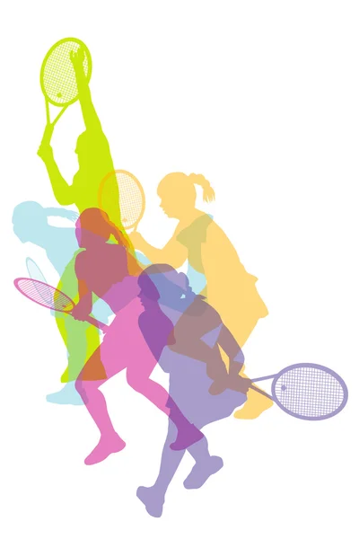 Kadınlar Tenis siluetleri arka plan — Stok fotoğraf