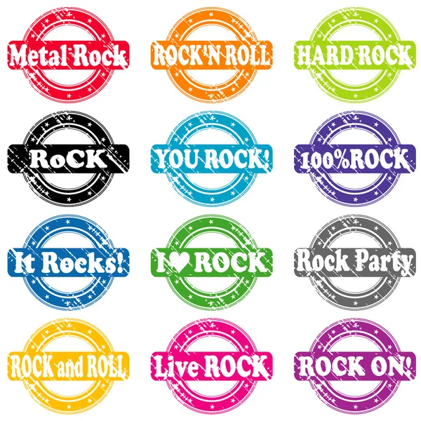 Set of rock and roll music stamps — Stock Vector