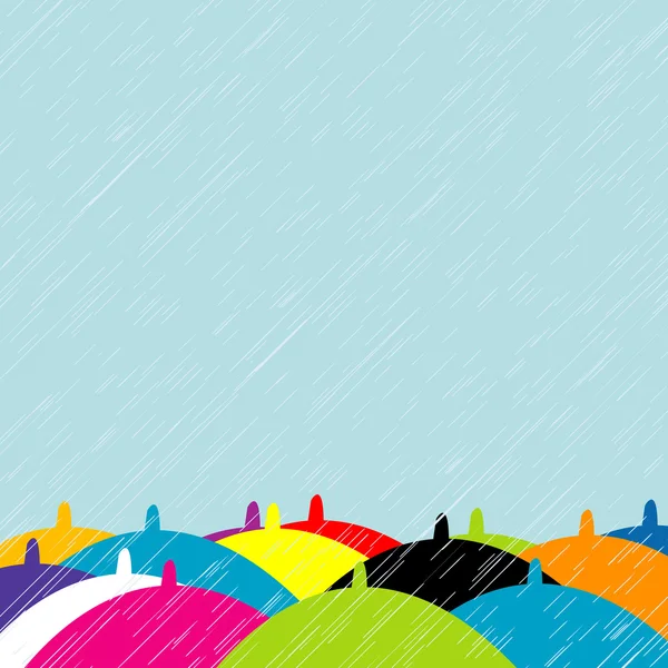 五颜六色的雨伞，在多雨的夏季的一天 — 图库矢量图片