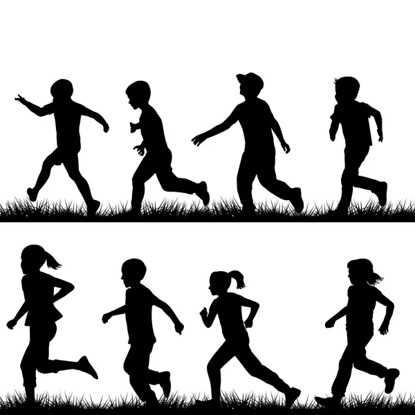 Set of children silhouettes running — Stock Vector