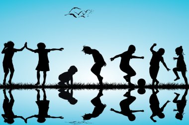 Grup oynayan çocuklar silhouettes