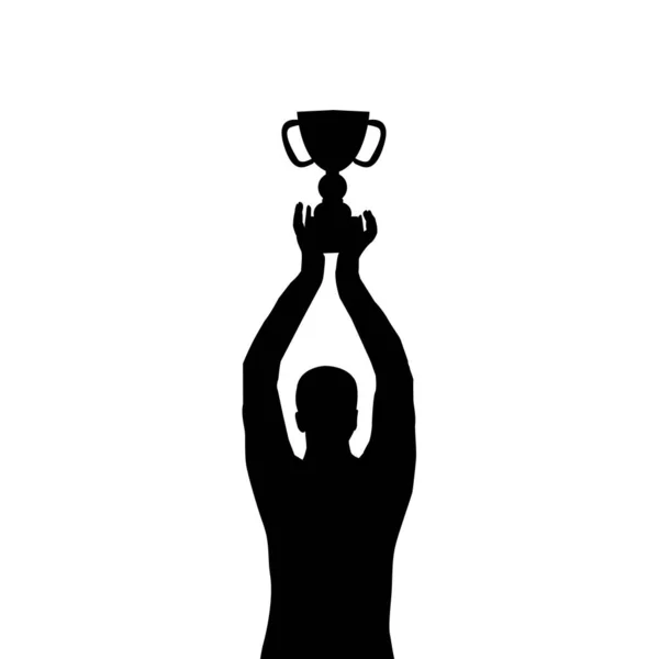 Man Silhouette Holding Championship Trophy — Stock Vector