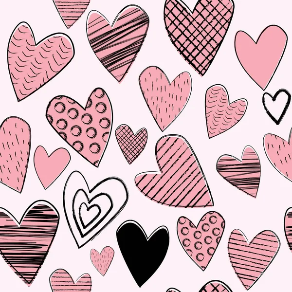 Doodle Розовые Сердца Бесшовный Фон — стоковый вектор