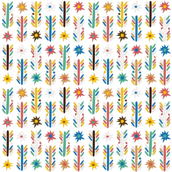 Doodle Χρωματιστά Μοδίστρα Στυλιζαρισμένα Λουλούδια Και Αστέρια — Διανυσματικό Αρχείο