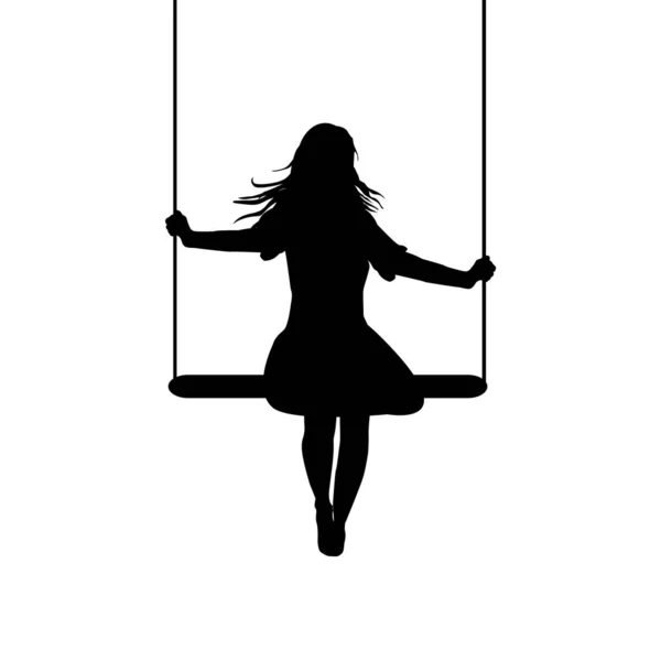 Young Woman Silhouette Who Swinging — Stock Vector