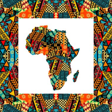 Etnik motiflerle Afrika haritası ve çerçevesi