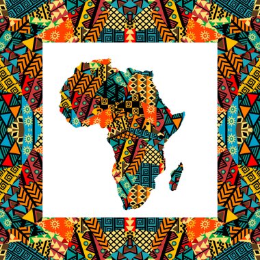Africa map and frame with ethnic motifs clipart