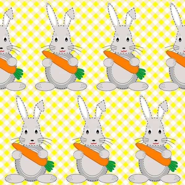 ニンジンのシームレスパターンを持つ漫画のウサギ — ストックベクタ
