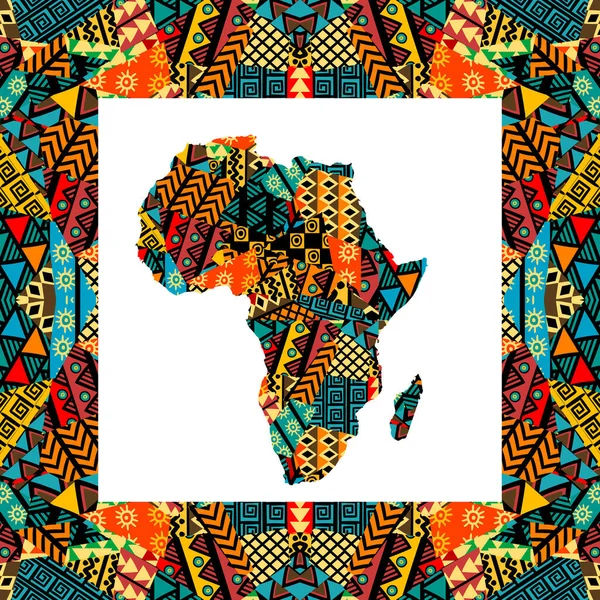 Africa Map Frame Ethnic Motifs — Stock Vector