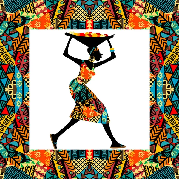 African Motifs Frame African Woman — Stock Vector