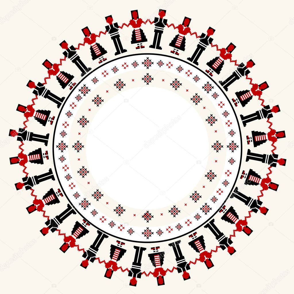 Embroidered cross-stitch round frame with dancers