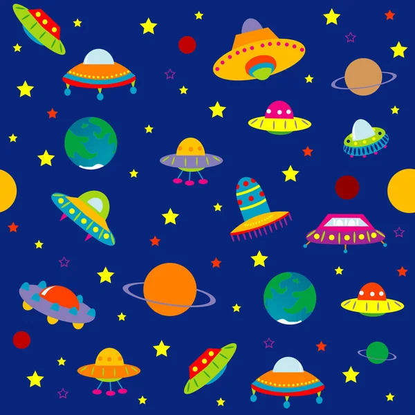 Solar System Planets Ufo Seamless Pattern — Stock Vector