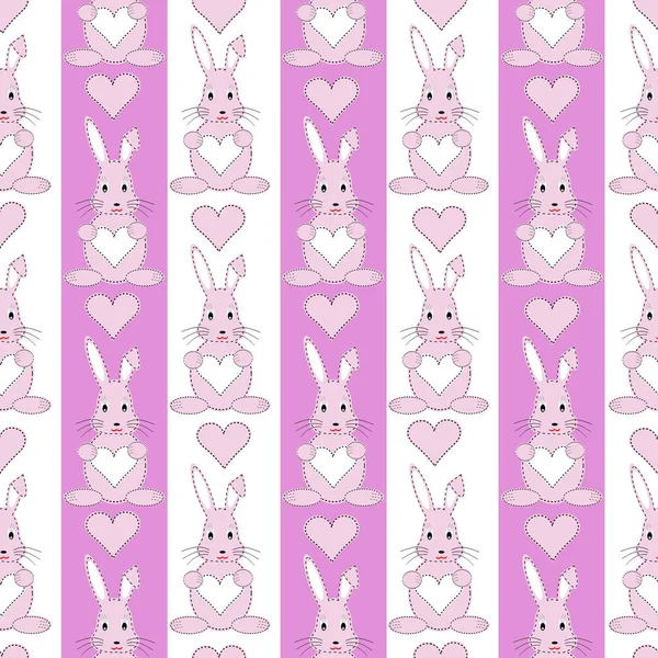 Pink White Seamless Pattern Bunny Baby Girls Wrapping Paper — Stock Vector