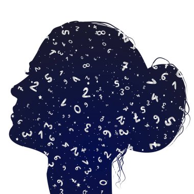 Numeroloji için birden dokuza kadar sayı arkaplanı olan kadın profili