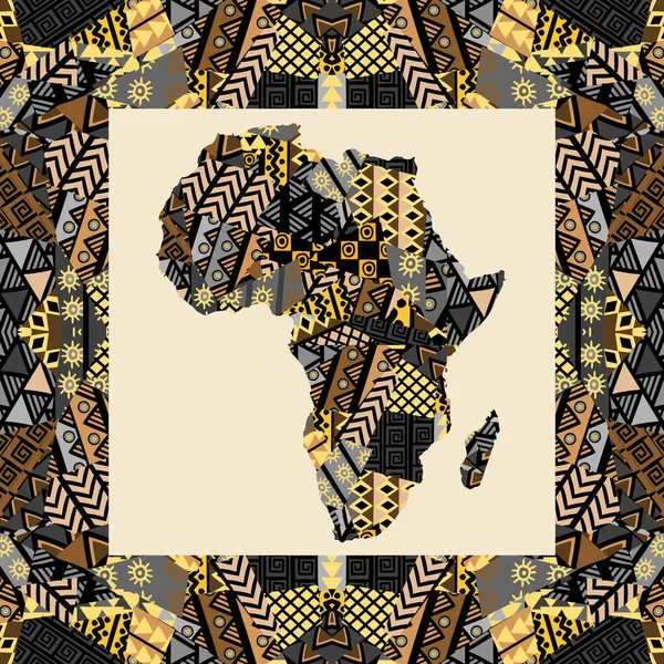 アフリカ地図には民族的なモチーフが描かれています — ストックベクタ