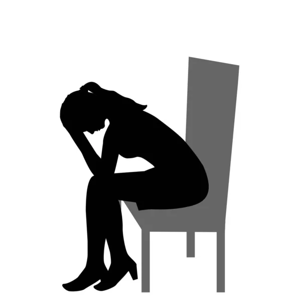 Mujer Triste Sentada Una Silla Sosteniendo Cabeza Sus Manos — Vector de stock