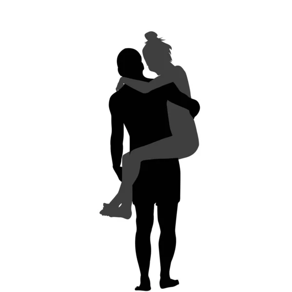 Silhouette Man Carrying Woman His Arms — Stock Vector