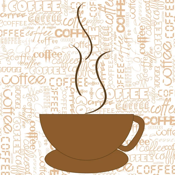 Stilisierte Tasse Kaffee Über Einem Hintergrund Mit Begriffen Über Kaffee — Stockvektor