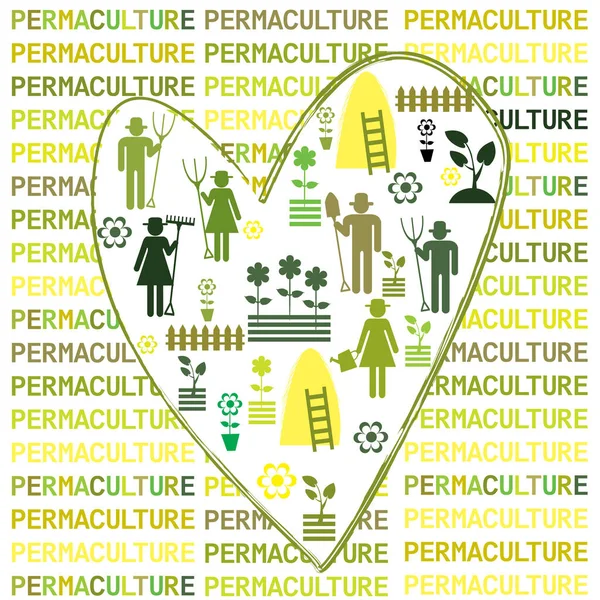 Hintergrund Permakultur Mit Symbolen Die Herzform Platziert Sind — Stockvektor