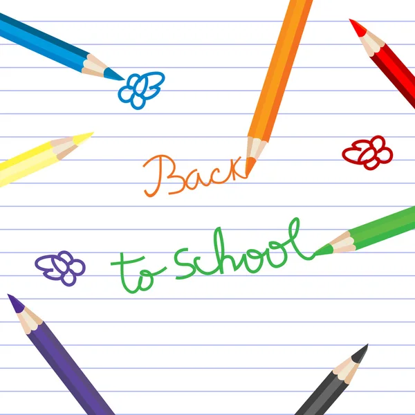 Назад до школи з кольоровими олівцями над ноутбуковим папером — стокове фото