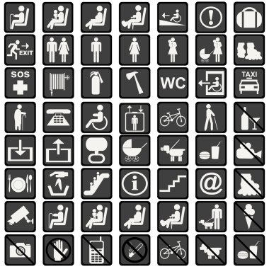 International signs icons used in transportation means clipart