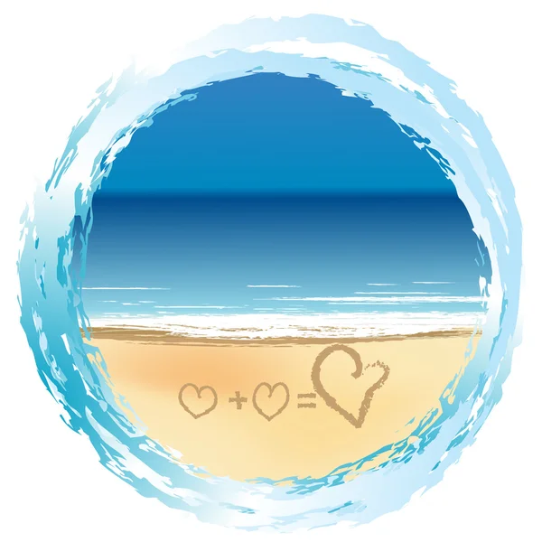 Concept d'amour avec des cœurs dessinés sur le sable — Photo