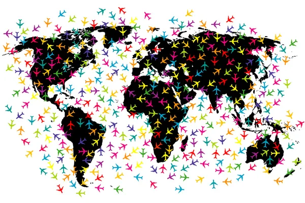 Авиакомпании по карте мира — стоковое фото