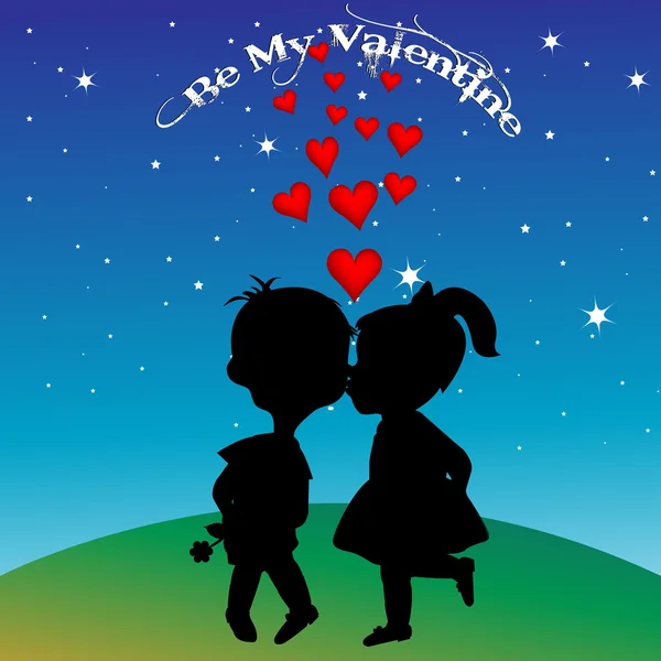 Boy and girl silhouettes kissing — Stock Photo, Image