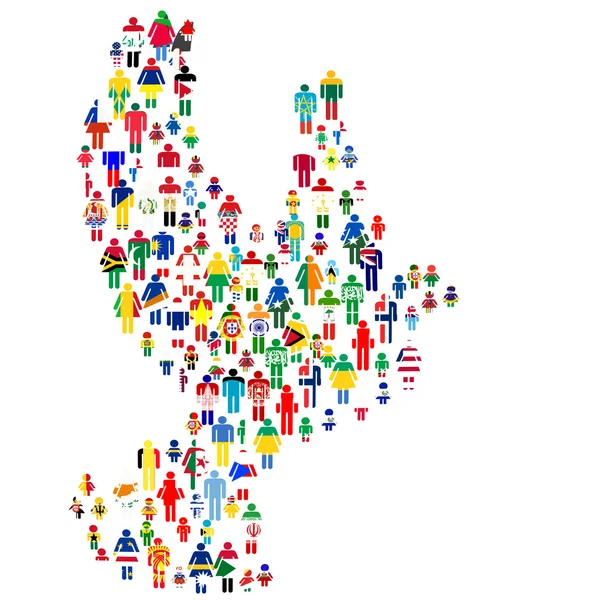 Peace concept with dove made of patterned people in world flags — Stock Photo, Image