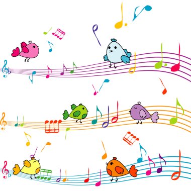Music note with cartoon birds singing clipart