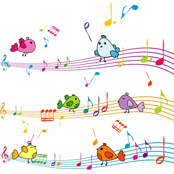 Nota musical com desenhos animados pássaros cantando — Fotografia de Stock