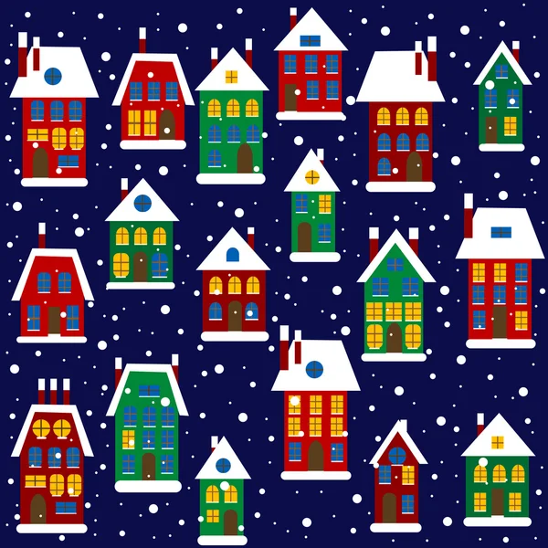 Jul bakgrund med hus — Stockfoto