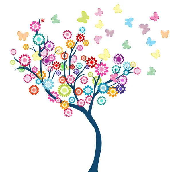 Tree with flowers and butterflies — Stock Photo, Image