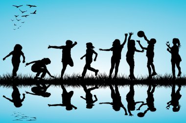 oynayan çocuklar silhouettes