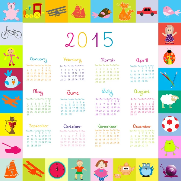 Calendario 2015 per bambini — Vettoriale Stock