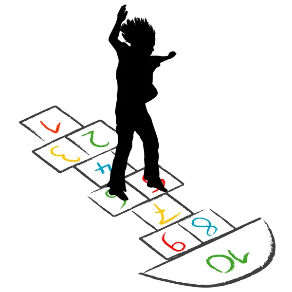 Child jumping over hopscotch — Stock Vector