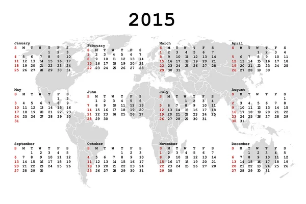 Calendario 2015 con mapa del mundo — Vector de stock